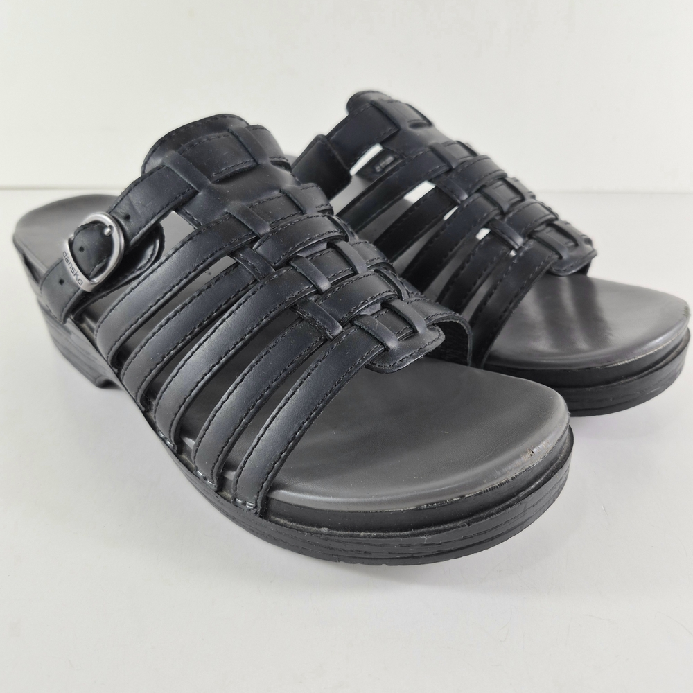 Sz 41/ US 10.5 Dansko Black Woven Leather Slide Mules